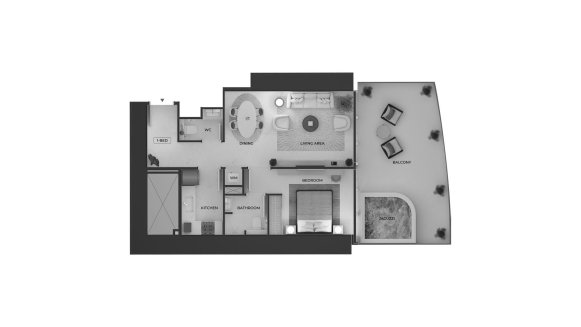 Apartment floor plan, 1 bedroom in Binghatti Skyblade No. 11008 (2D)