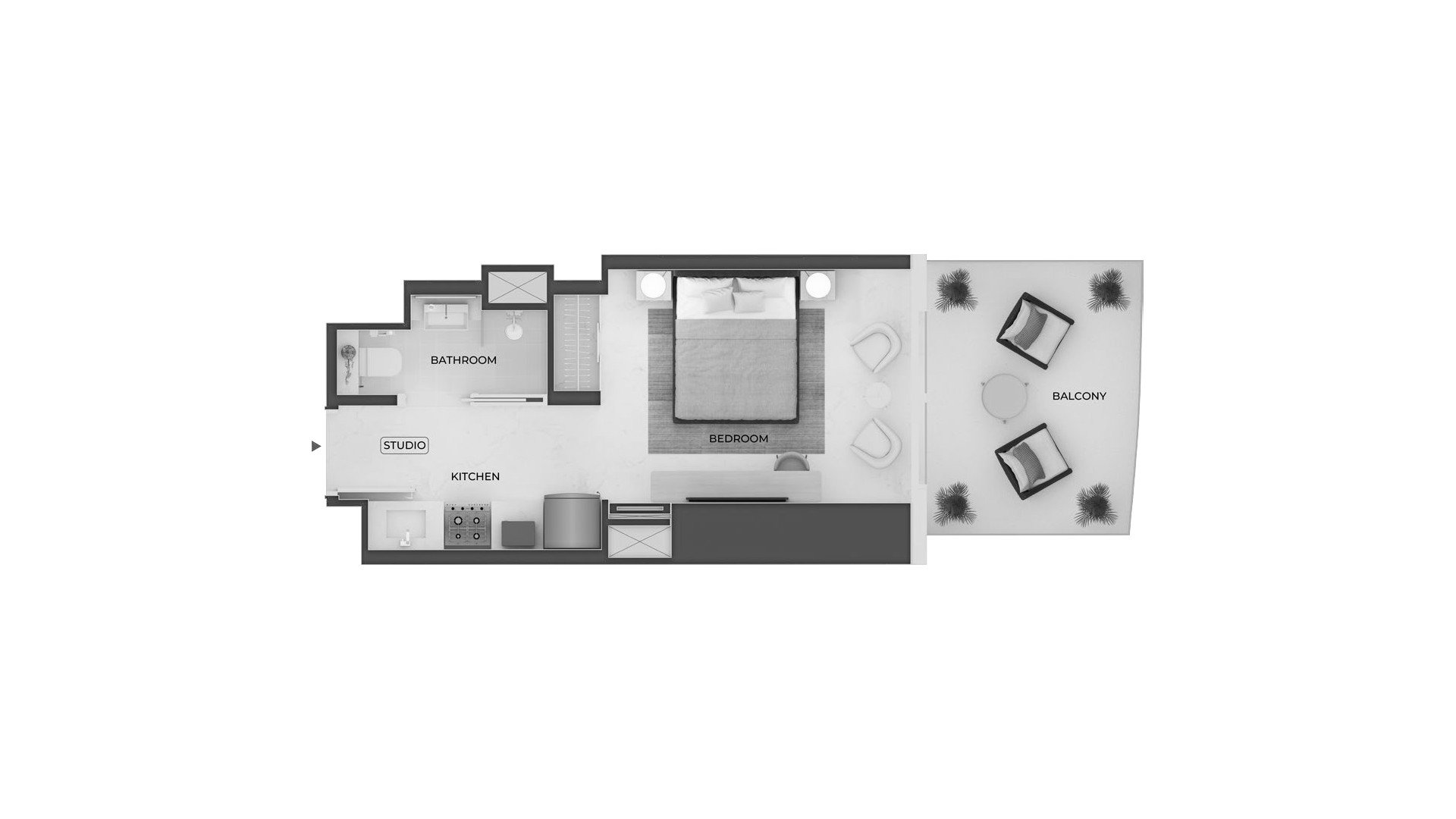 Apartment floor plan, 1 bedroom in Binghatti Skyblade No. 11007